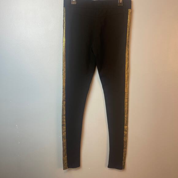 Gianni Bini GB Juniors Black Leggings with gold sequin leg stripe - Picture 2 of 5